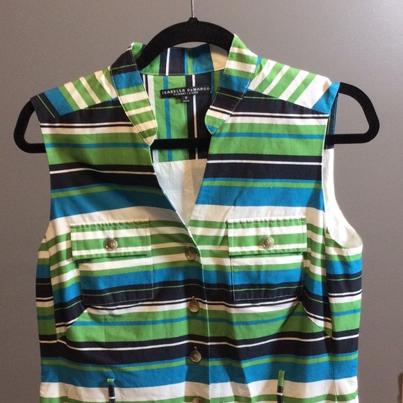 8 Isabella DeMarco green turquoise striped dress - Picture 5 of 16